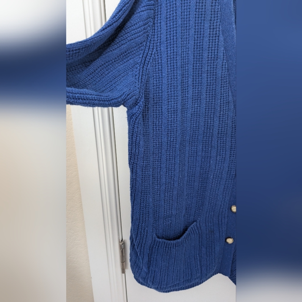 VTG Cobalt Blue Cotton Ramie Oversized Cardigan - Picture 7 of 11